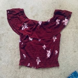 Girls L White Fawn Ruffle Top Maroon Floral